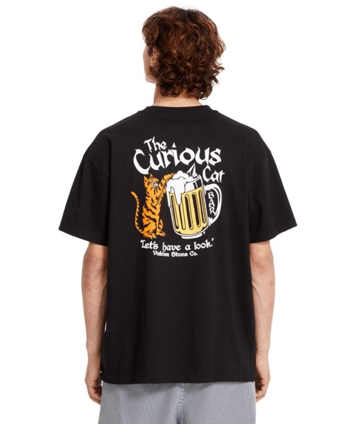 detail Pánské triko Volcom Curious Cat Sst Black