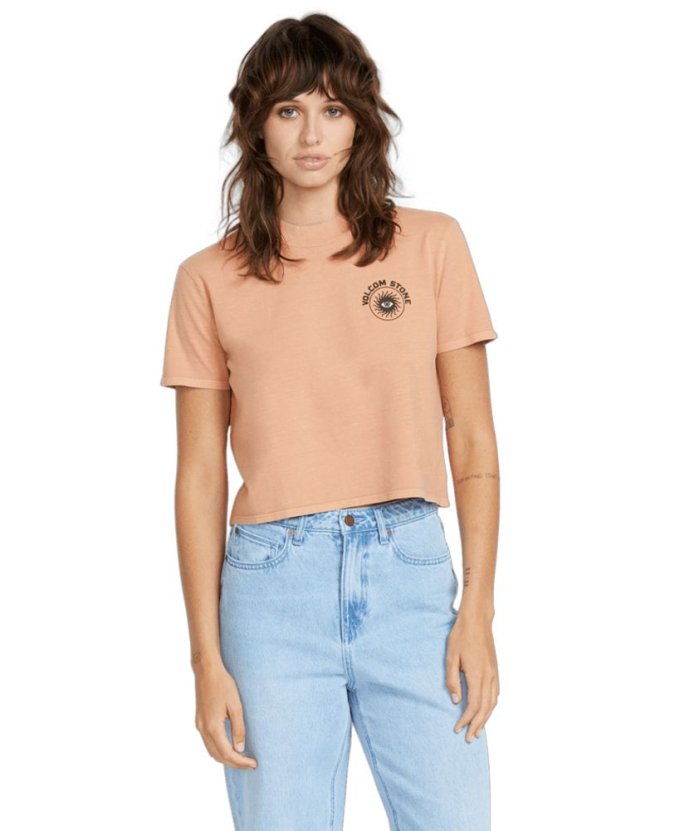 detail Dámské triko Volcom Dial Crop Tee Sand Brown